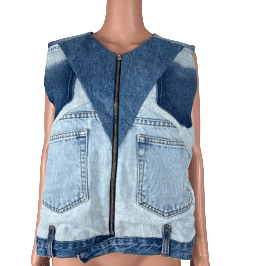 Front view of the Denim Upcycled Vest