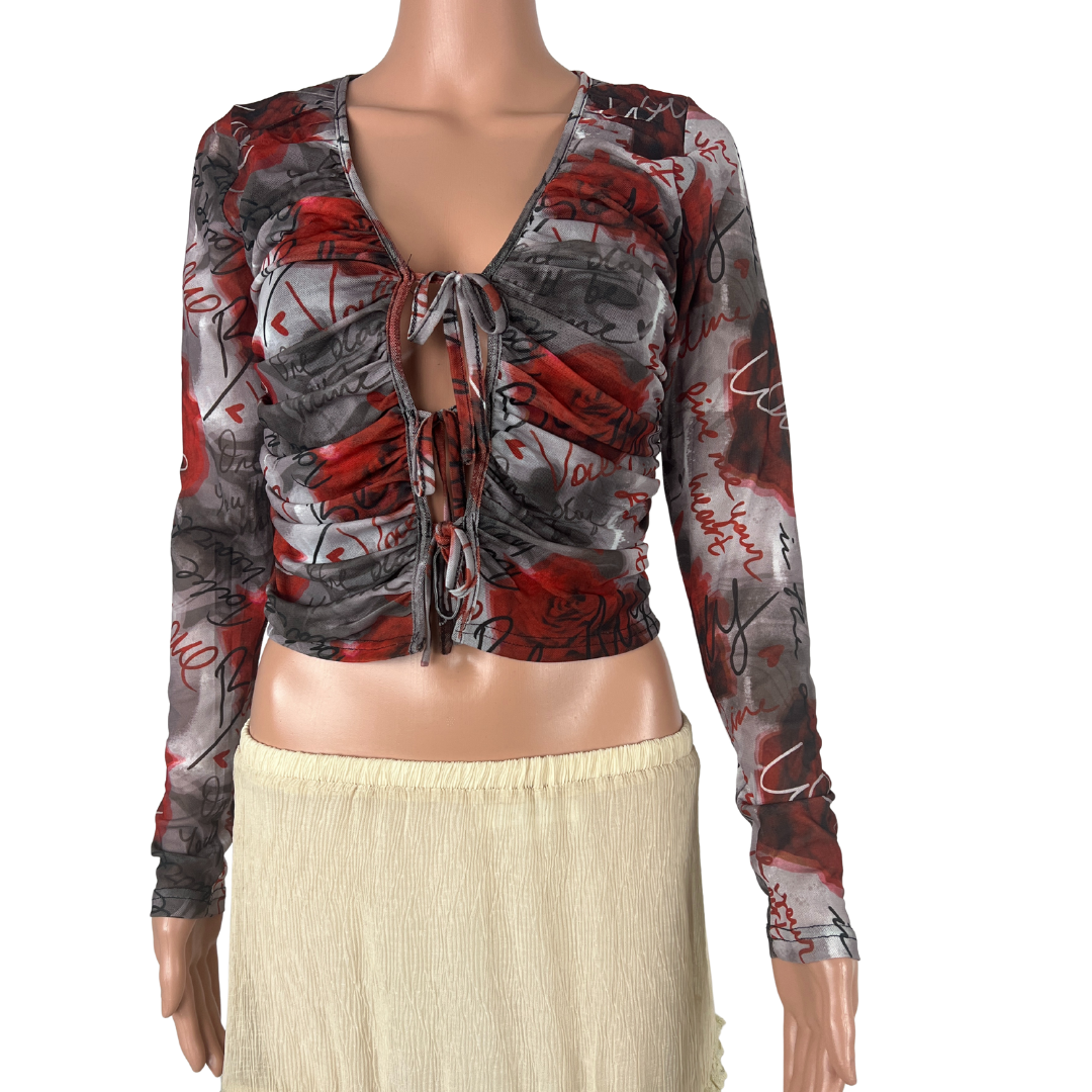 Front view of the Valleygirl Floral Sheer Top