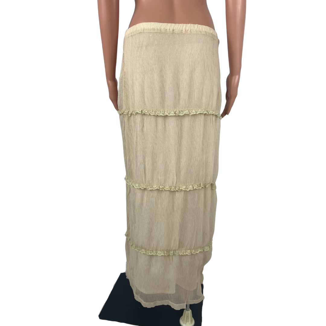 Back view of the Dazie Cream Layered Maxi Skirt