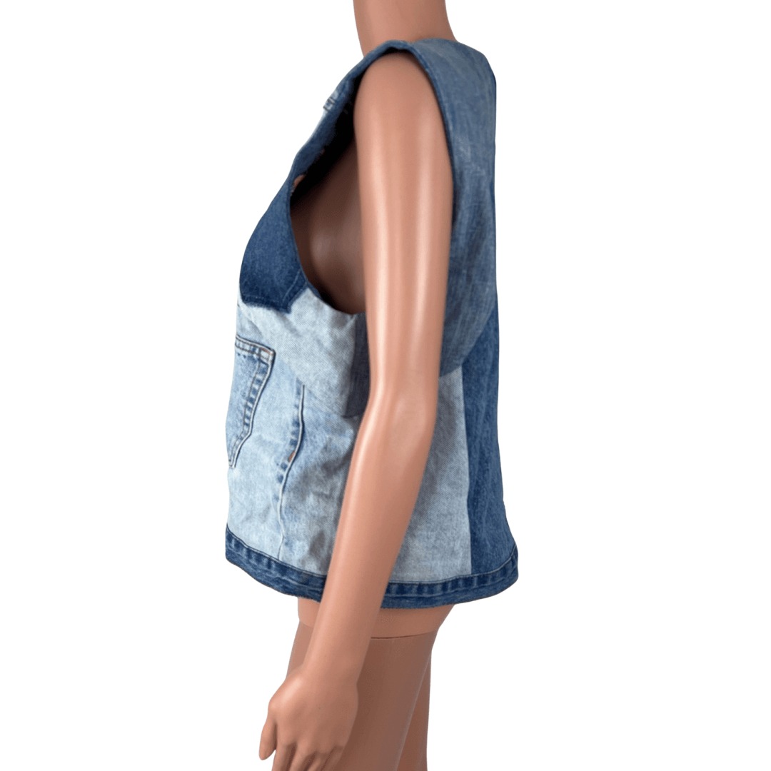 Side view of the Denim Upcycled Vest