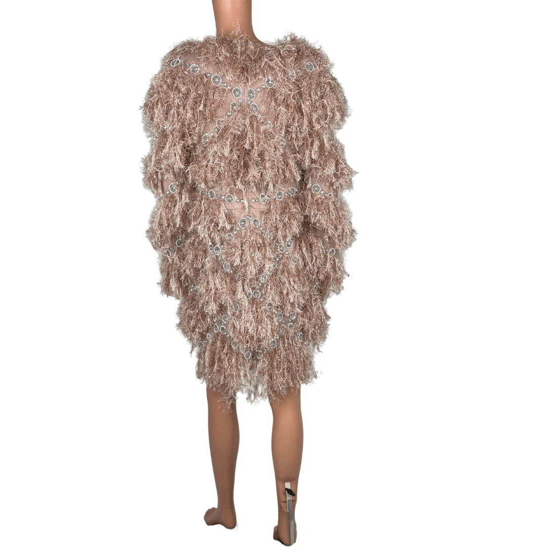 Back view of the ASOS Faux Feather Embellished Detail Pink Mini Dress