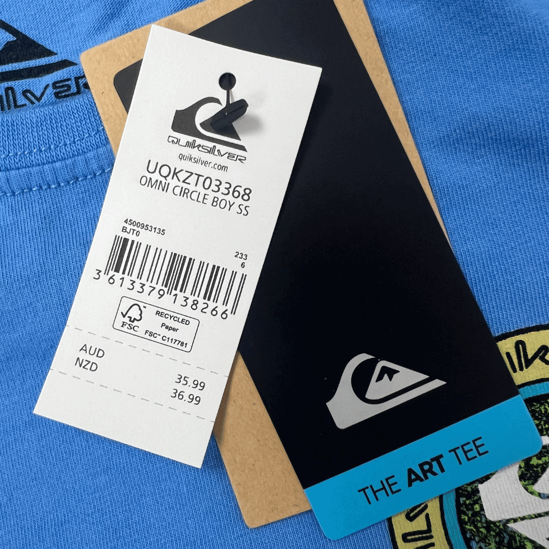 Labels on the Quiksilver Boys Tee