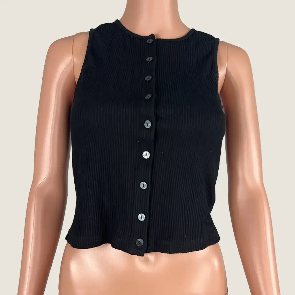 Front View of the A&H Black Serena Button Front Tank