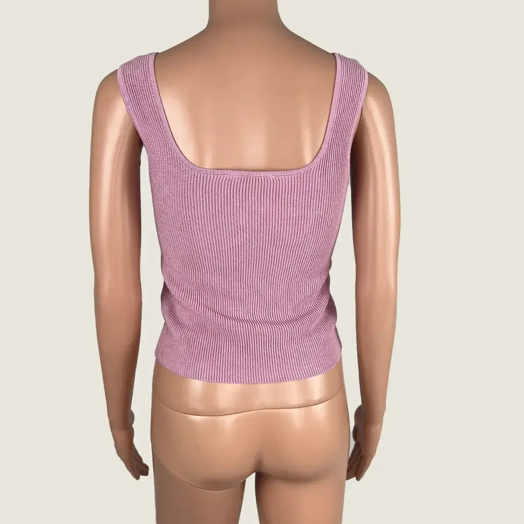 Back View of the Aere Square Neck Soft Rib Pink Tank