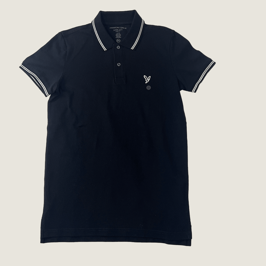 Front view of the American Eagle short sleeve polo shirt