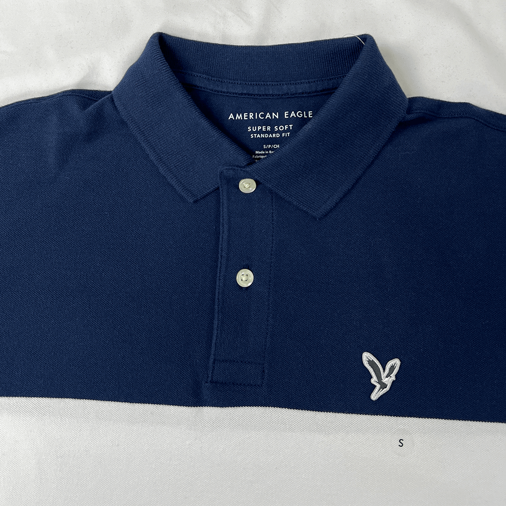 American Eagle Blue and White Polo Collar