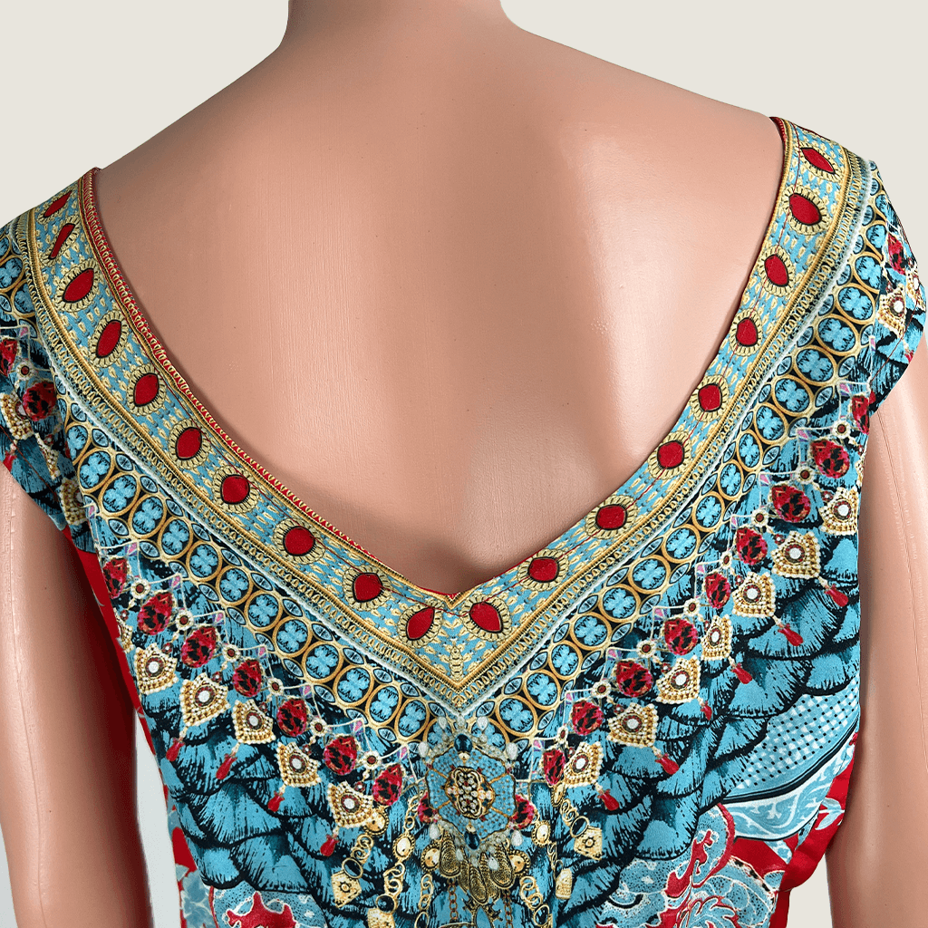 Back close up view of colourful slip dress by Autograph