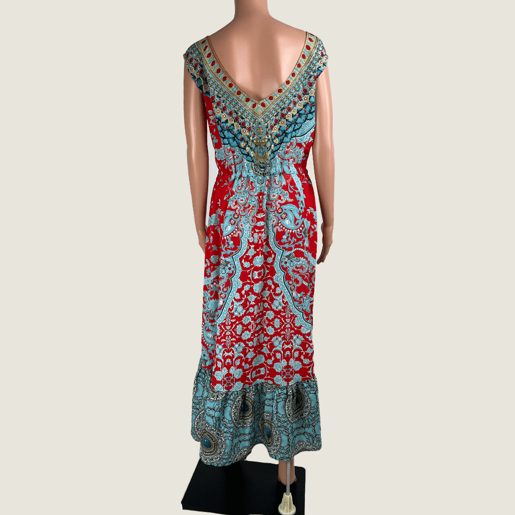 Back view of colourful slip dress by Autograph