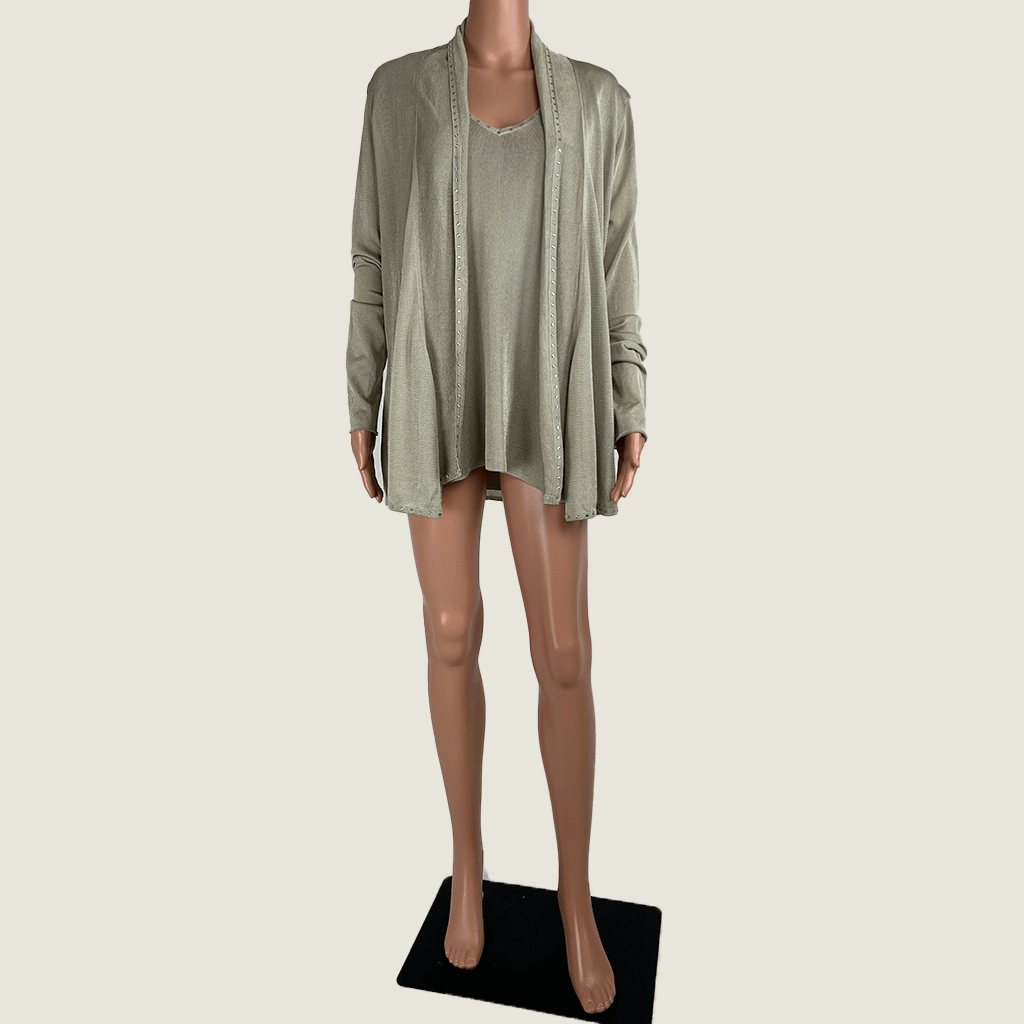 Front View Avantgarde Knit Cami And Cardigan Set
