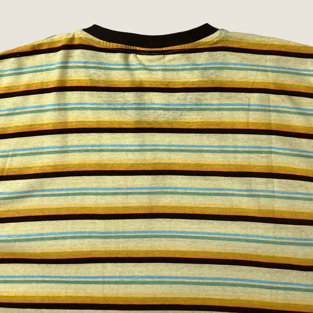 Back Detail View of Banabae Rad Dad Brights Stripe Hemp Tee