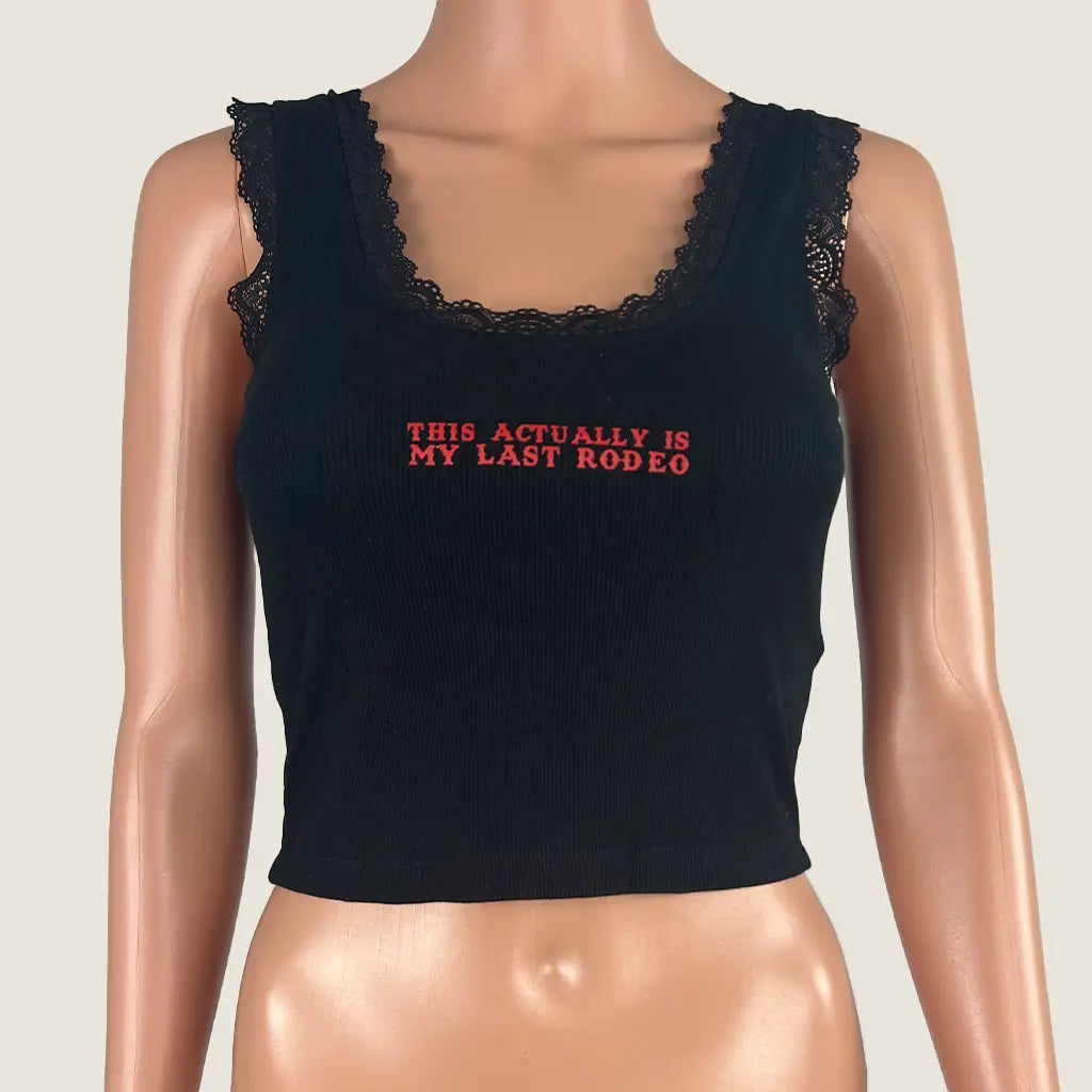 Front View of the Billy Bones Club Last Rodeo Crop Tank