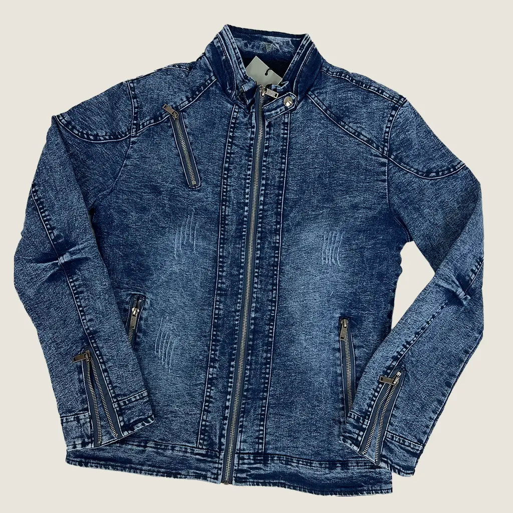 Front of the Men Moto Biker Denim Jacket