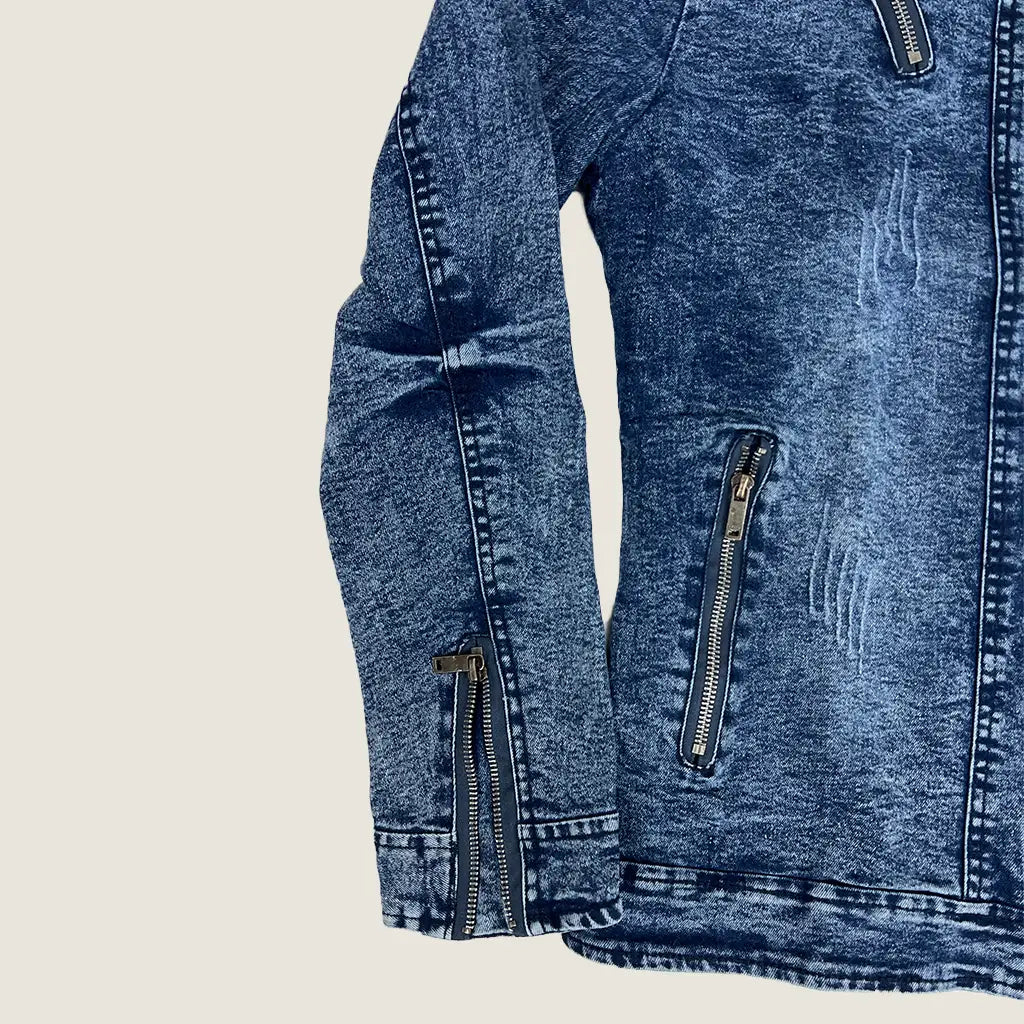 Side Detail of the Men Moto Biker Denim Jacket