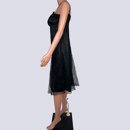 Side view of the Black Friday web lace dress