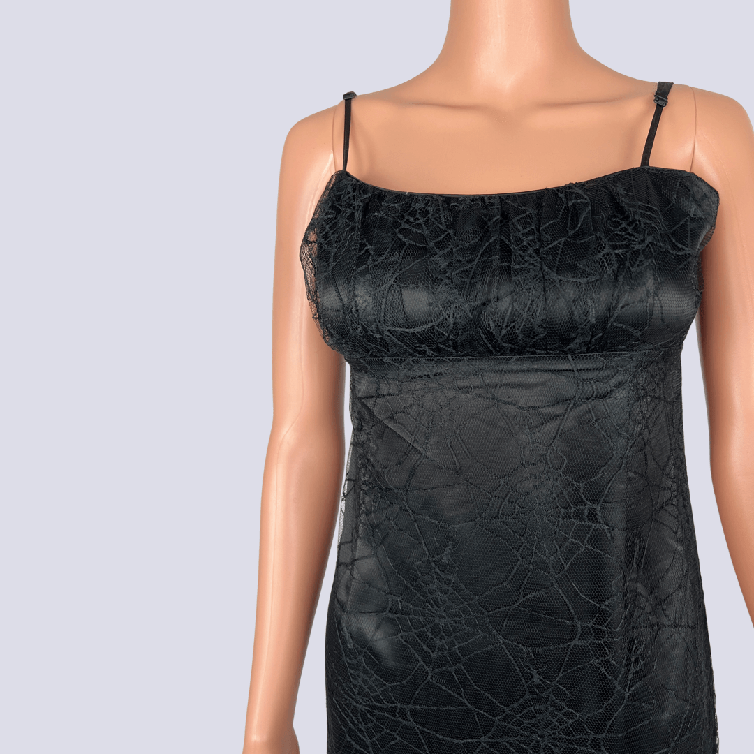 Front detail view of the Black Friday web lace dress