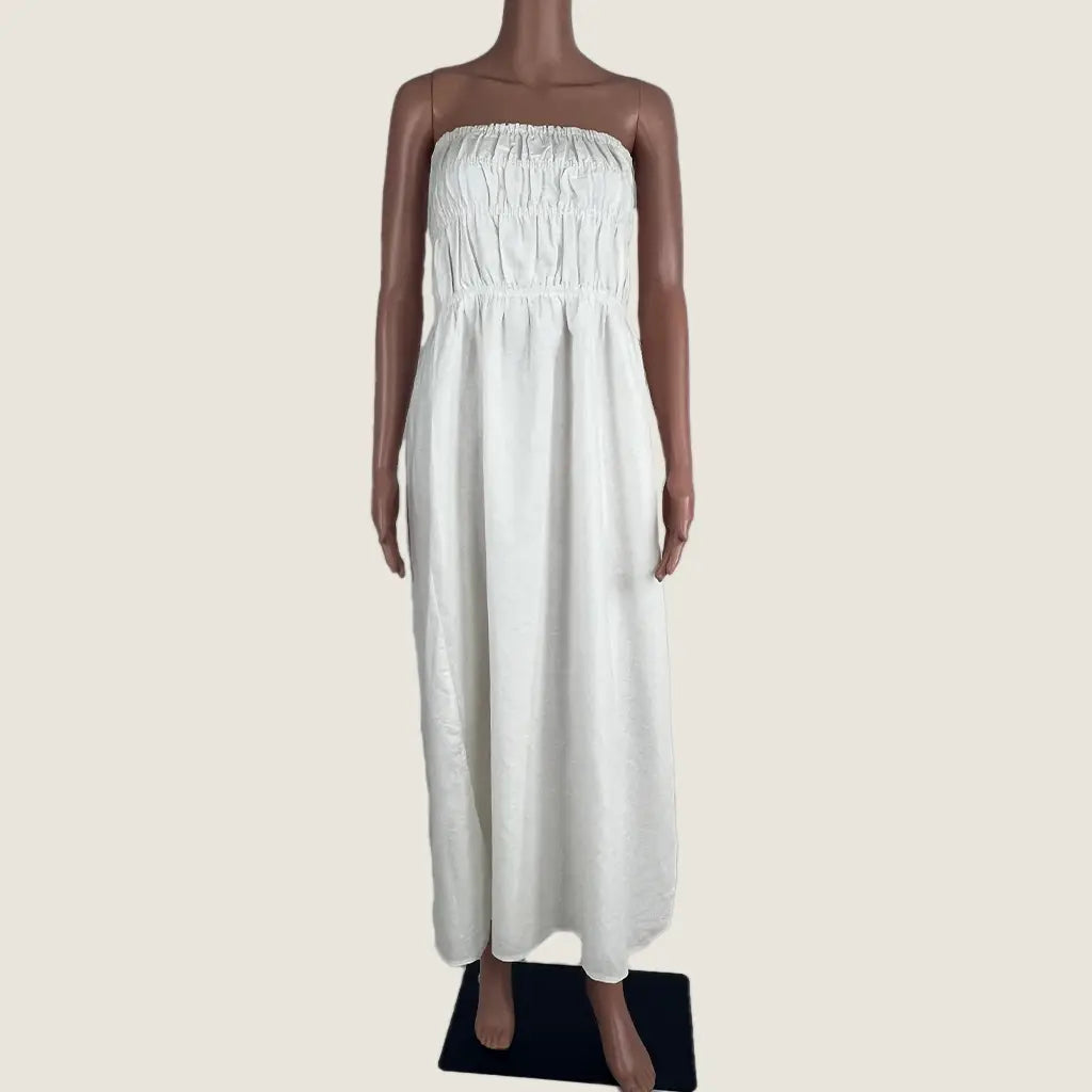 Front View of the Brave+True White Sleeveless Isabella Dress