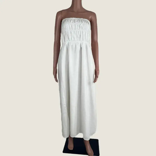 Front View of the Brave+True White Sleeveless Isabella Dress