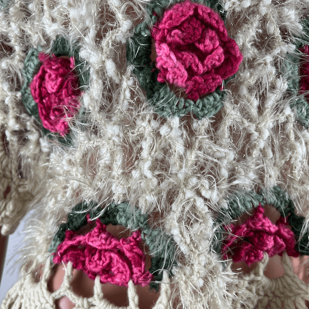 Front detail view of the Caroline Morgan crochet top