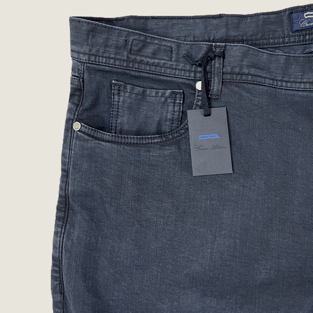 Front pocket detail view of the C Attolini Denim Chino Trouser