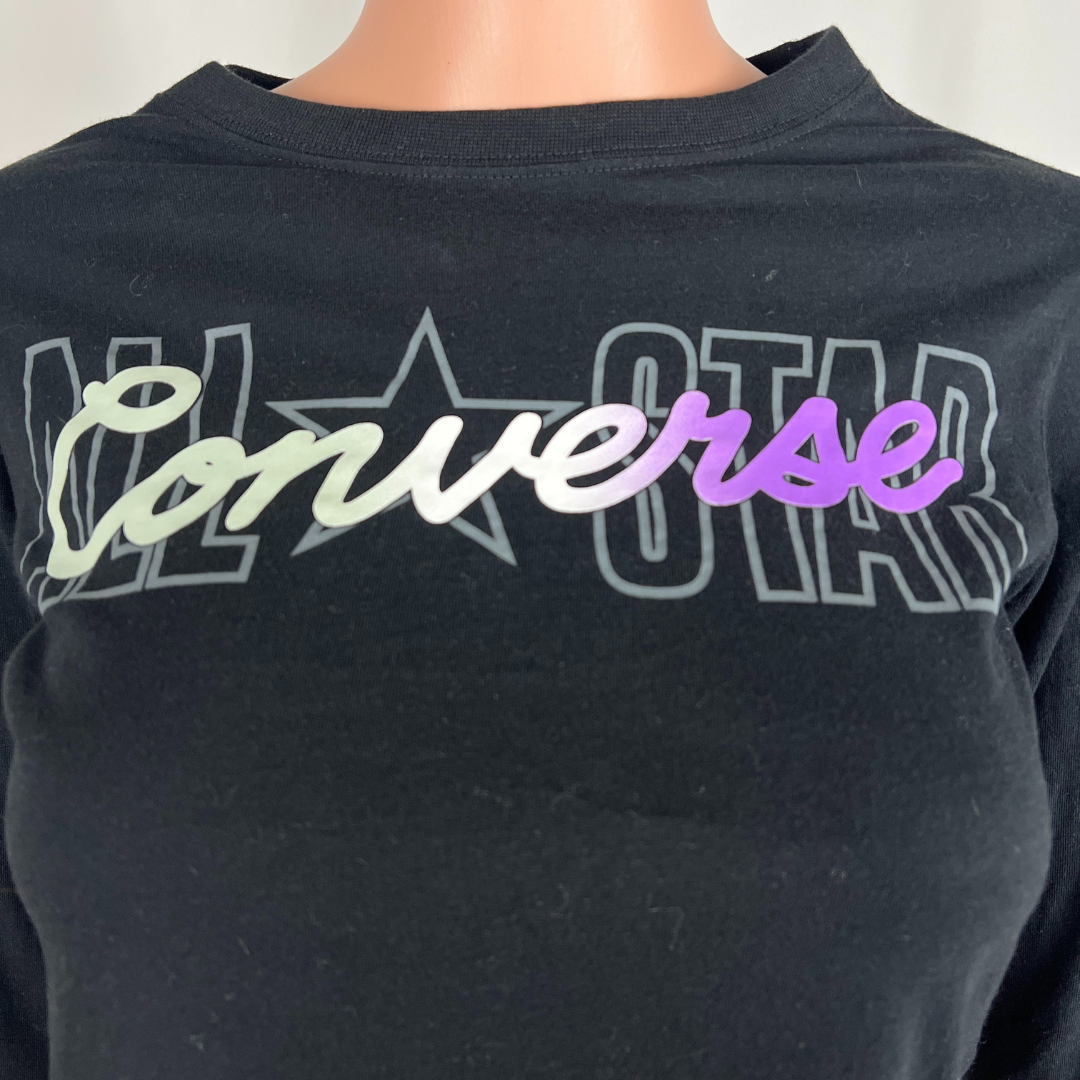 Front detail view of the Converse crop top
