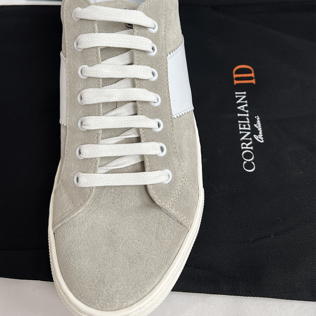 Above View of the Laces on the Corneliani Mens Sneaker Pair