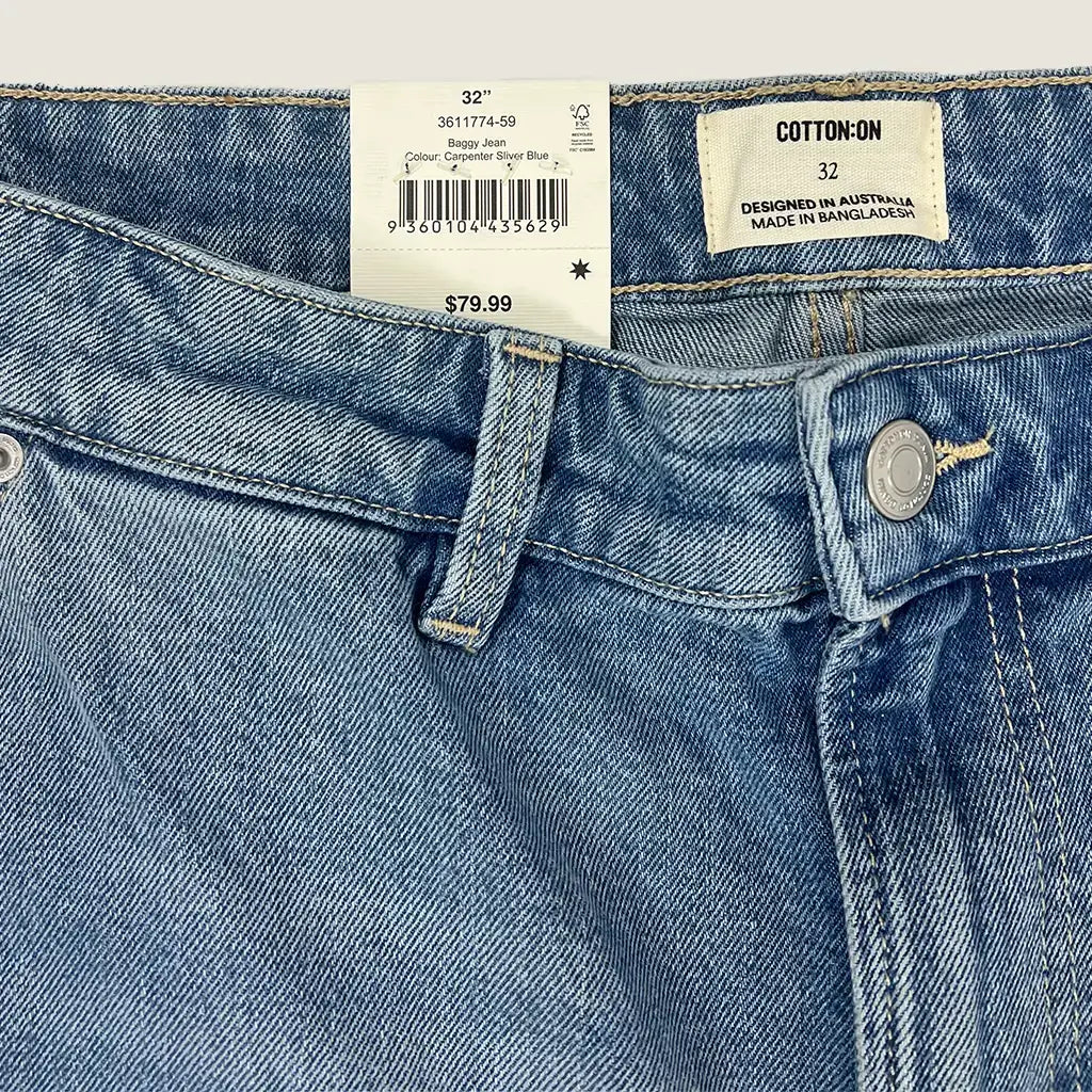 Front Waist View of the Cotton On Baggy Jeans