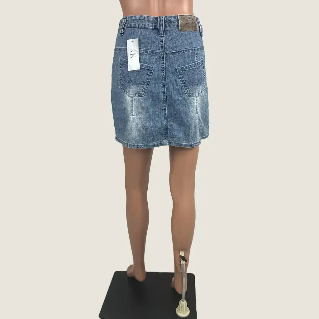 Back View of the Denim Straight Cut Mini Skirt