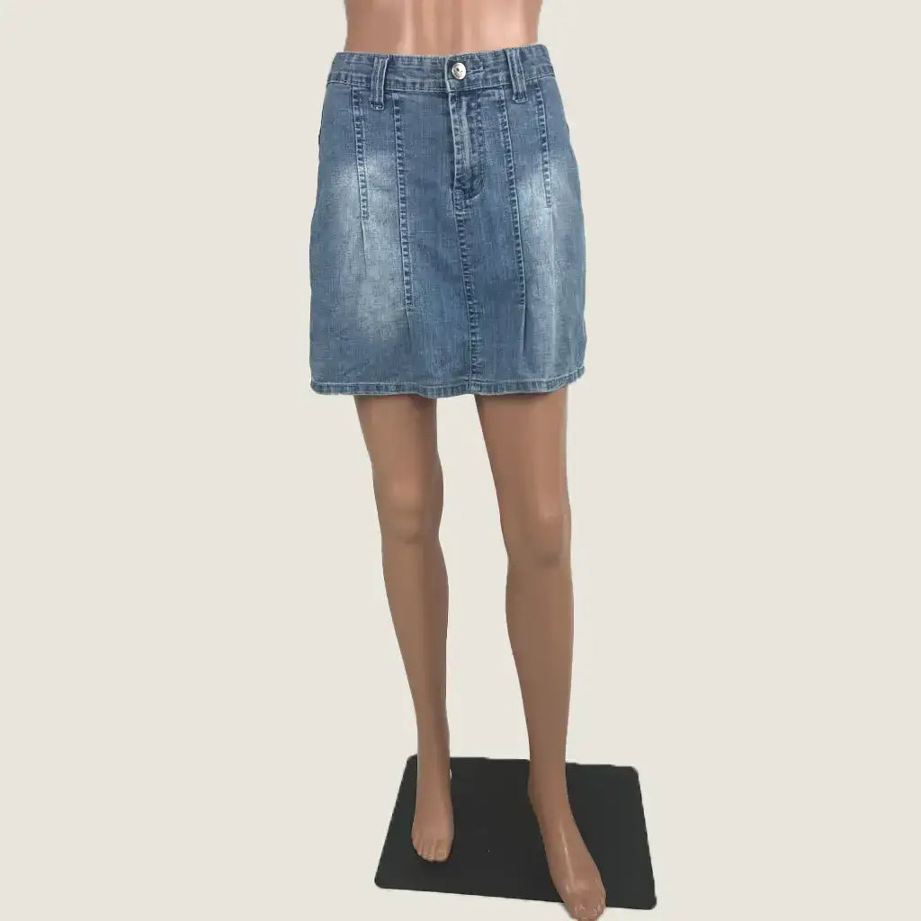 Front View of the Denim Straight Cut Mini Skirt