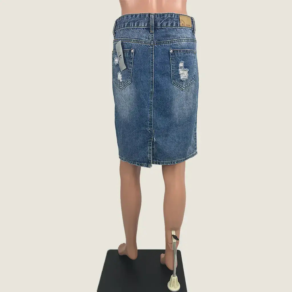 Back View of the Denim Midi Skirt