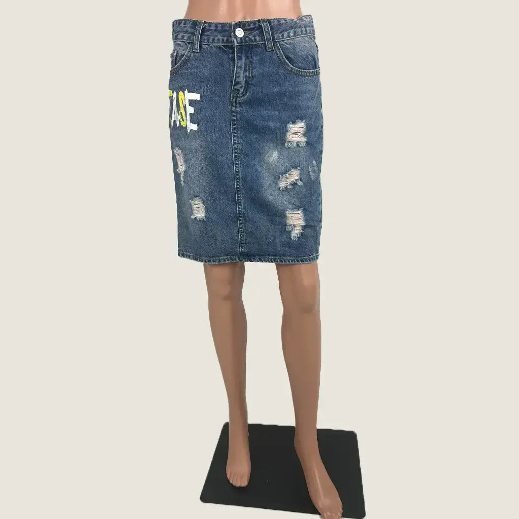 Front View of the Denim Midi Skirt