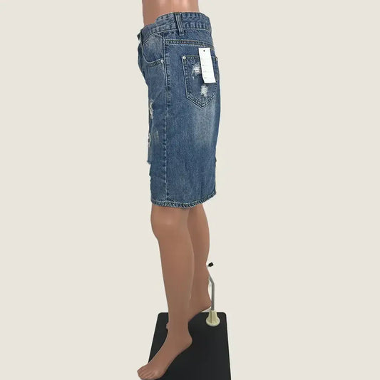 Side View of the Denim Midi Skirt