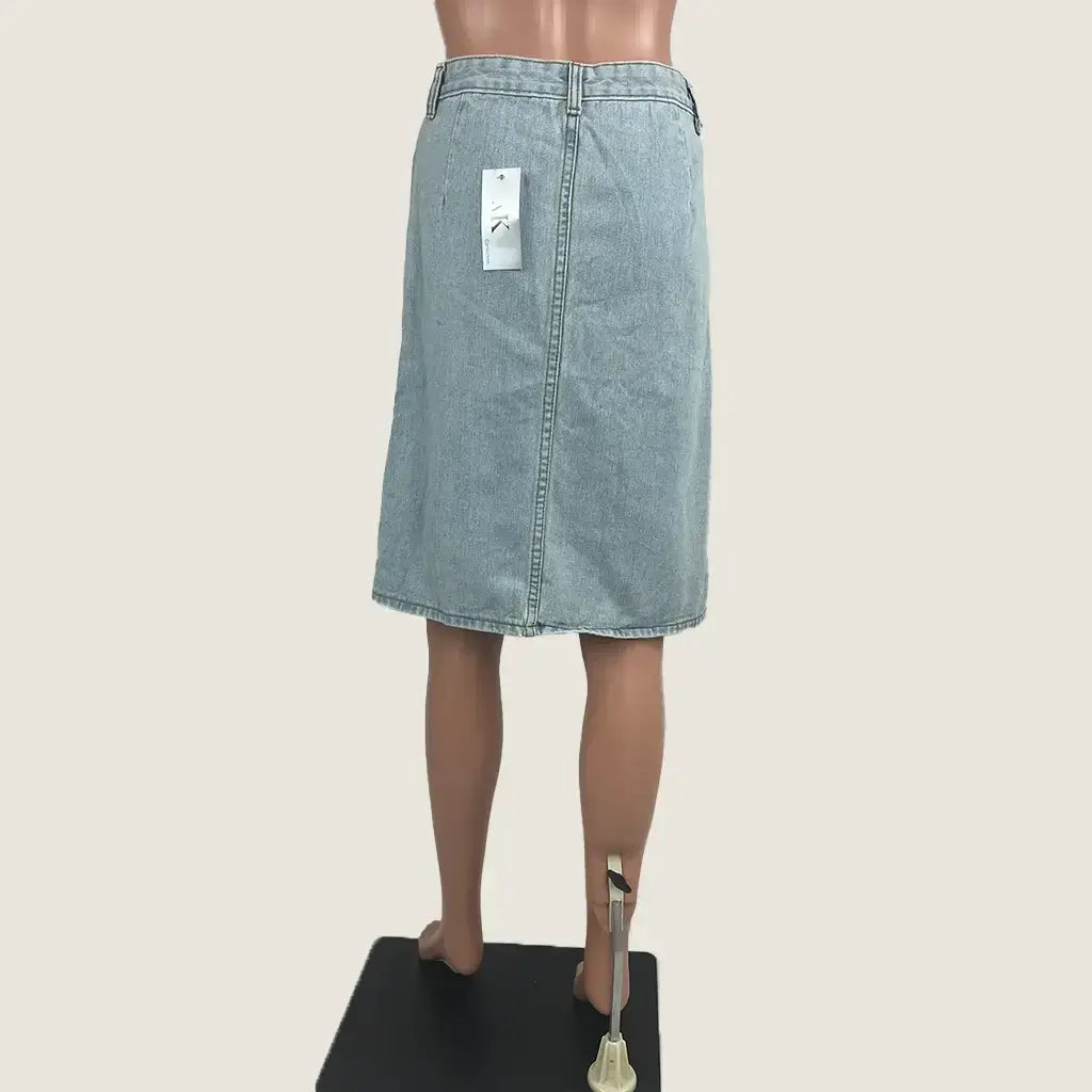 Back View of the Denim Straight Cut Midi Skirt
