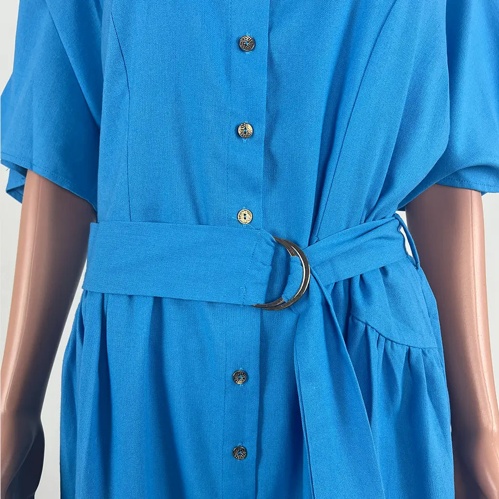 Front Waist View of the Divine Avenue Summer Aqua Dress