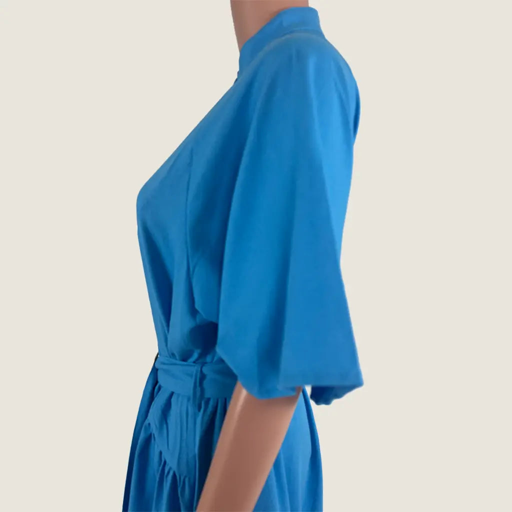 Side Detail View of the Divine Avenue Summer Aqua Dress