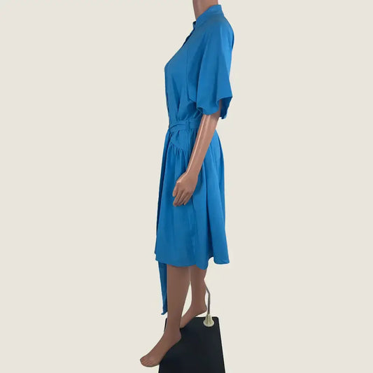 Side View of the Divine Avenue Summer Aqua Dress