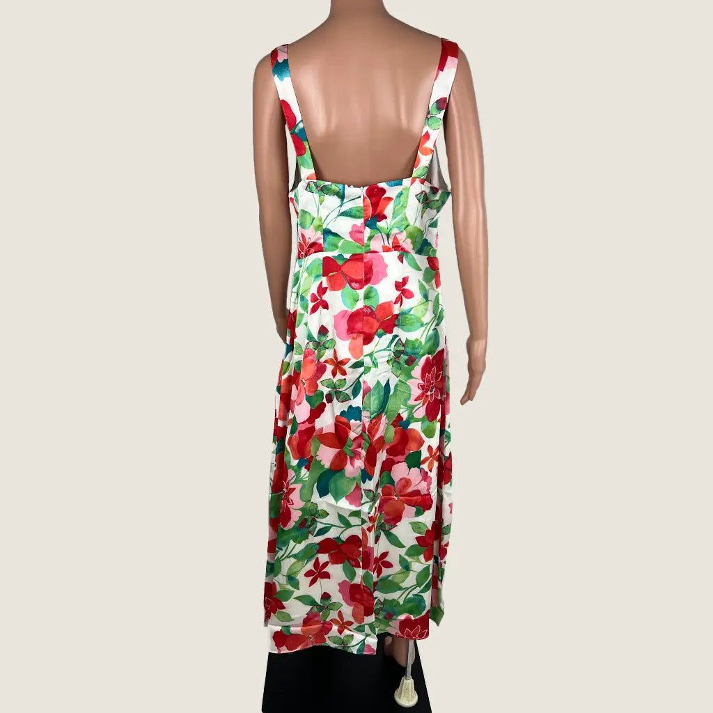 Back View of the Divine Avenue Midi Marigold Floral Dress Front Cut Out