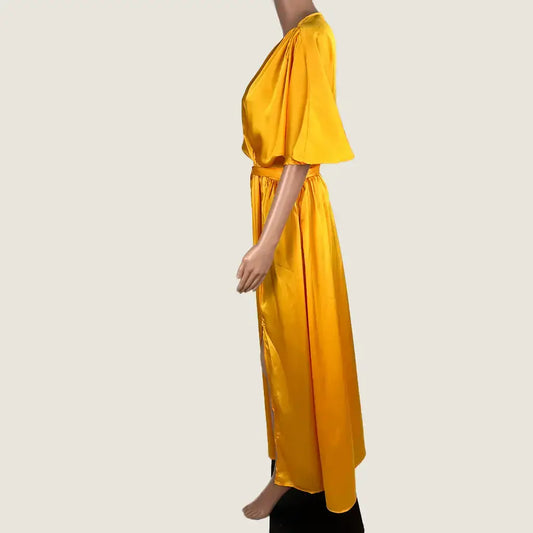 Side View of the Divine Avenue Orange Summer Midi Dress