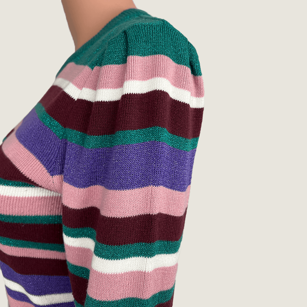Side close up view of a Dotti Striped Knit Long Sleeve Jumper