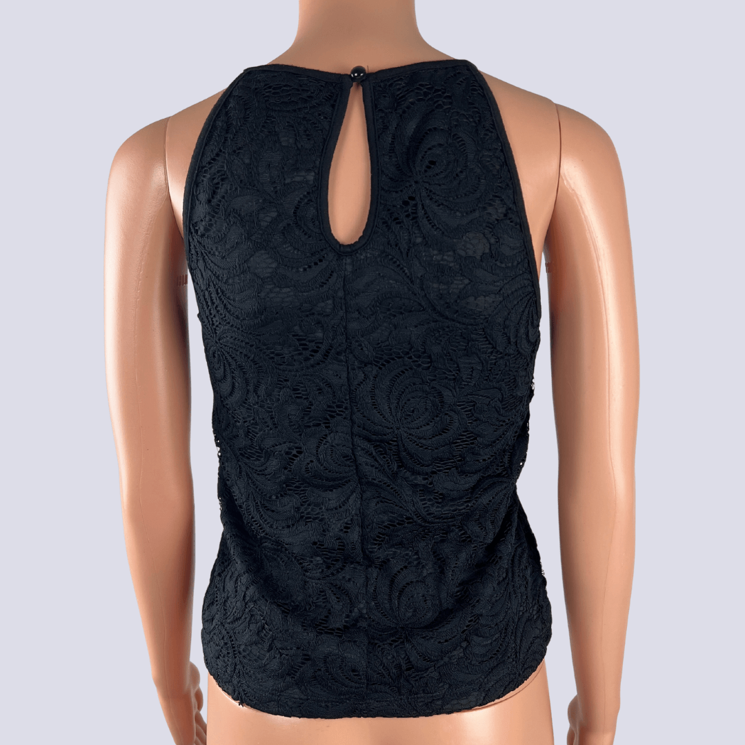 Back view of the Dotti black lace top