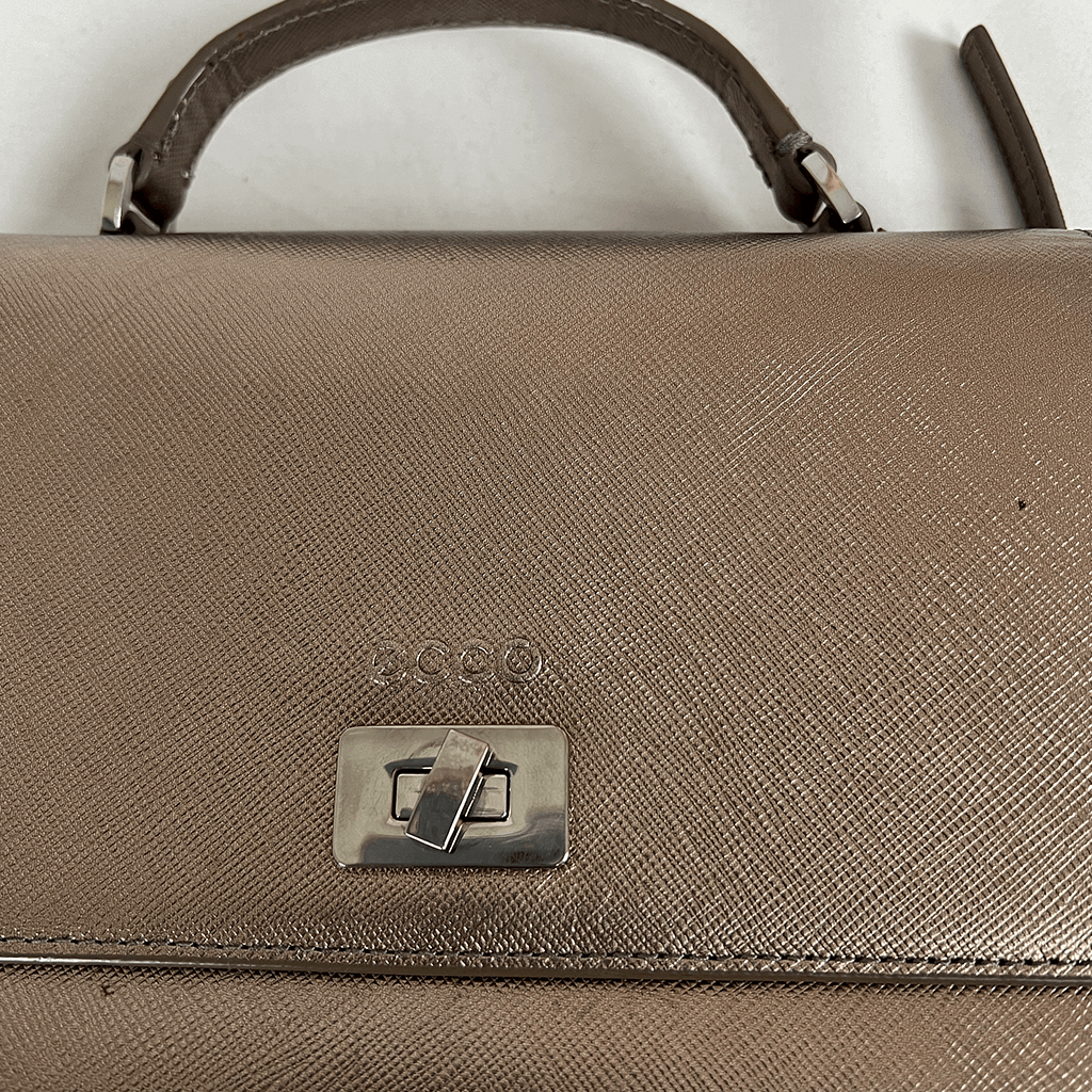 Front Close Up View of the Ecco Metallic Bronze Handbag With Detachable Shoulder Strap