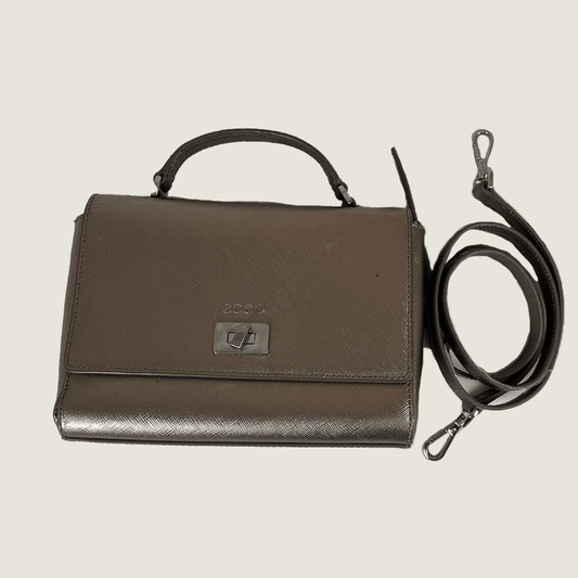 Front View of the Ecco Metallic Bronze Handbag With Detachable Shoulder Strap