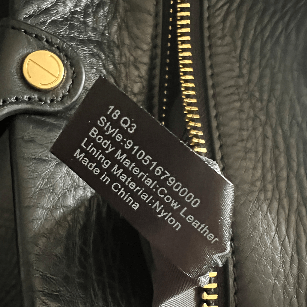 Close Up View of the Inner Label on the Ecco Black Sculptured Handbag