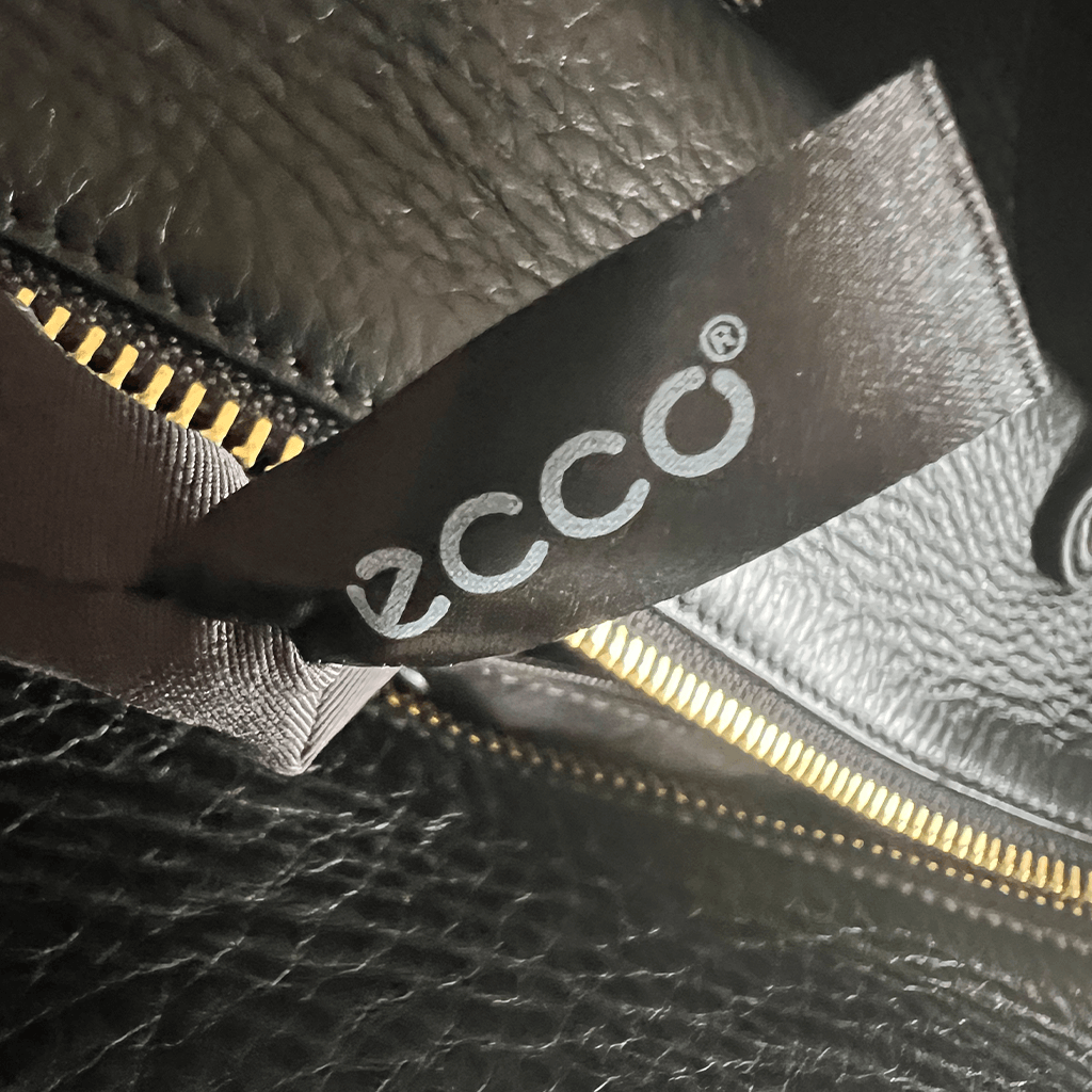 Close Up View of the Inner Label on the Ecco Black Sculptured Handbag