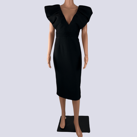 Front view of the Elle Zeittone Black Fan Sleeve Dress