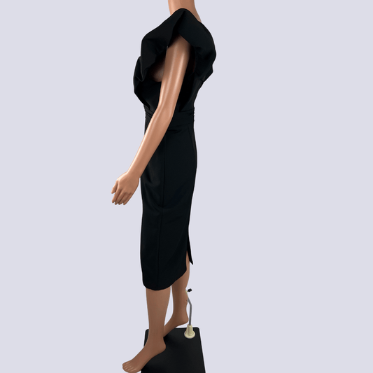 Side view of the Elle Zeittone Black Fan Sleeve Dress