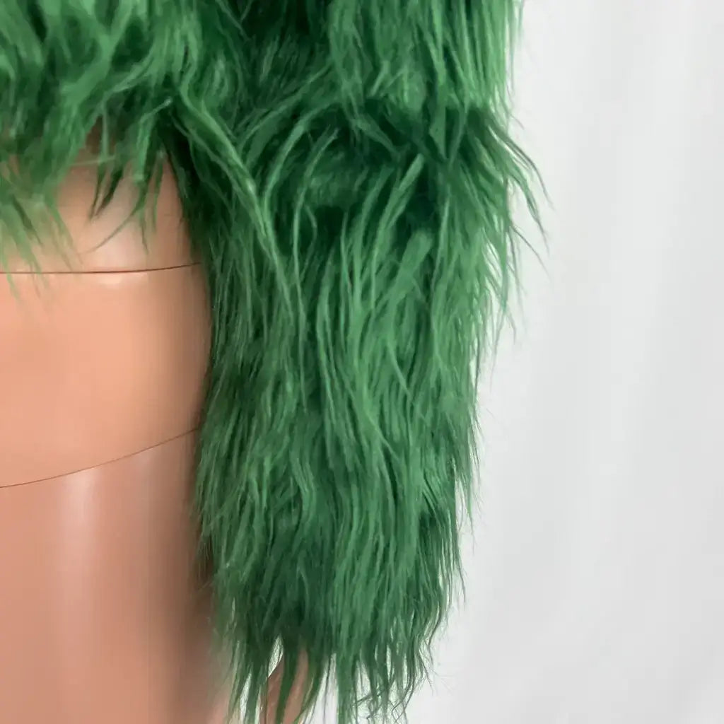 Side Detail View of the Eilly Bazar Short Faux Fur Jacket in Green