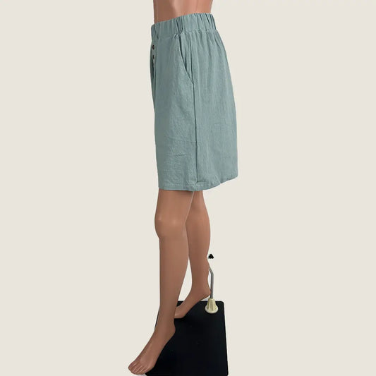 Side View of the Emery Rose Green Shorts