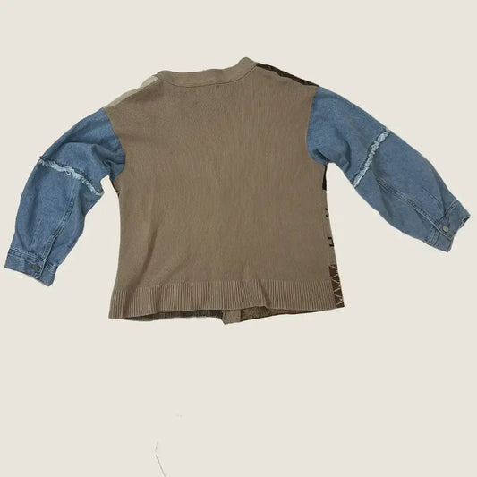 Back View of the Eos La Mode Patch Work Cardigan