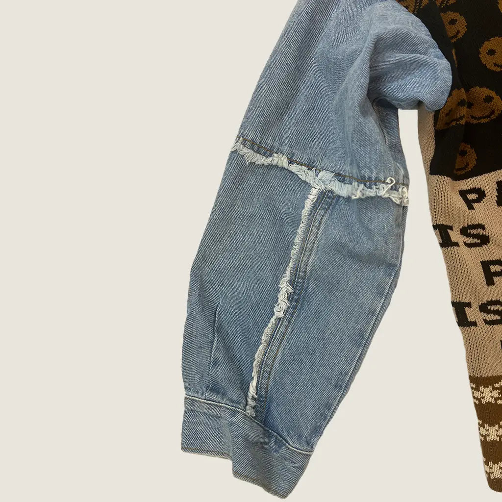 Sleeve Detail View of the Eos La Mode Patch Work Cardigan