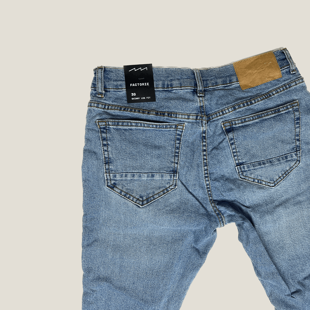 Mens Factorie Skinny Leg Fit Blue Denim Jeans Back Detail